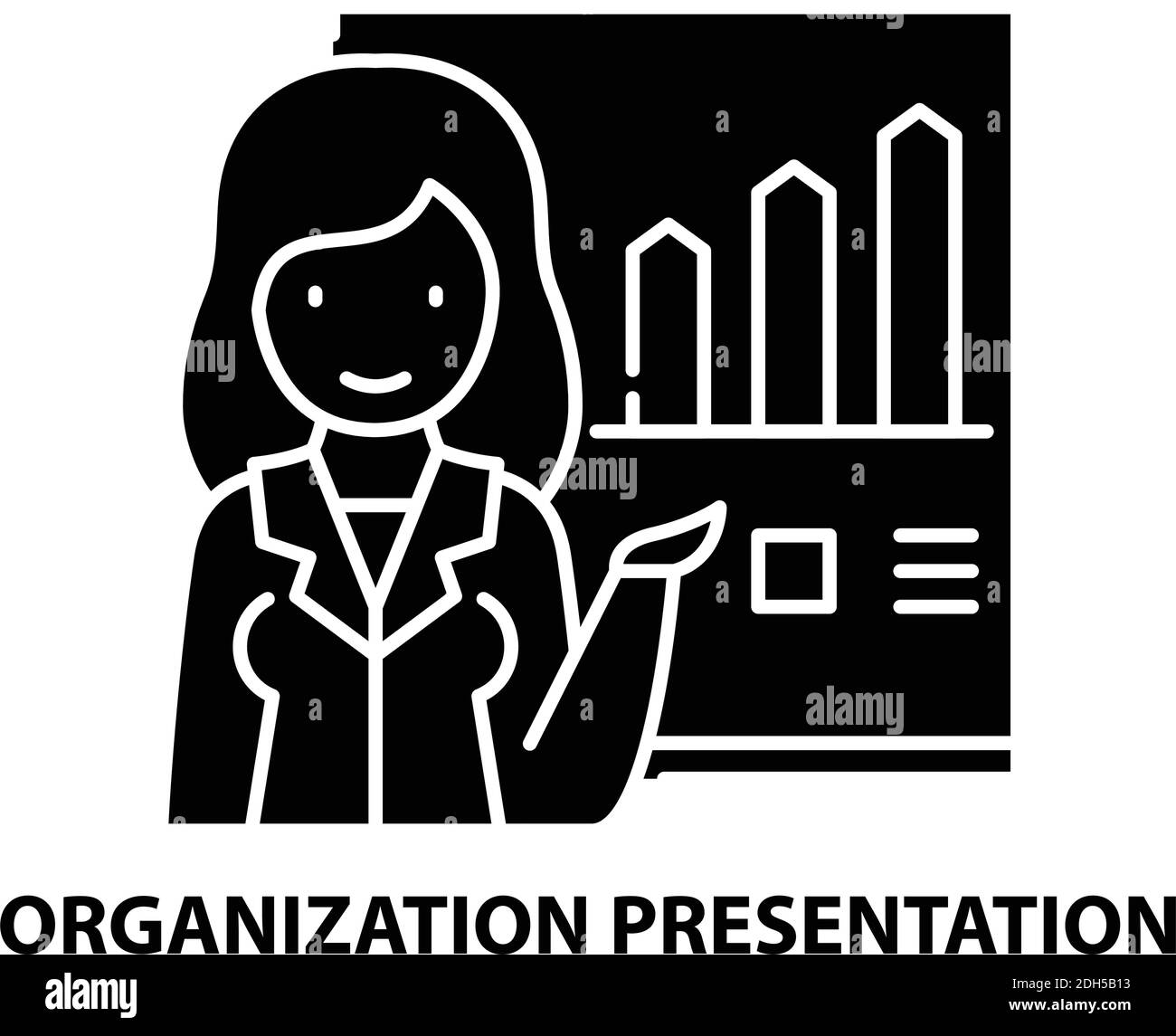 icona di presentazione dell'organizzazione, segno vettoriale nero con tratti modificabili, illustrazione concettuale Illustrazione Vettoriale