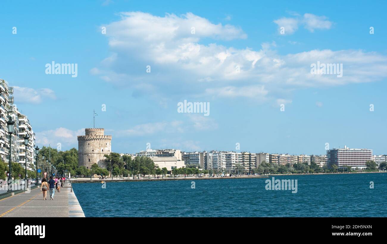 La torre bianca è il simbolo della città di Salonicco, la Grecia Foto Stock