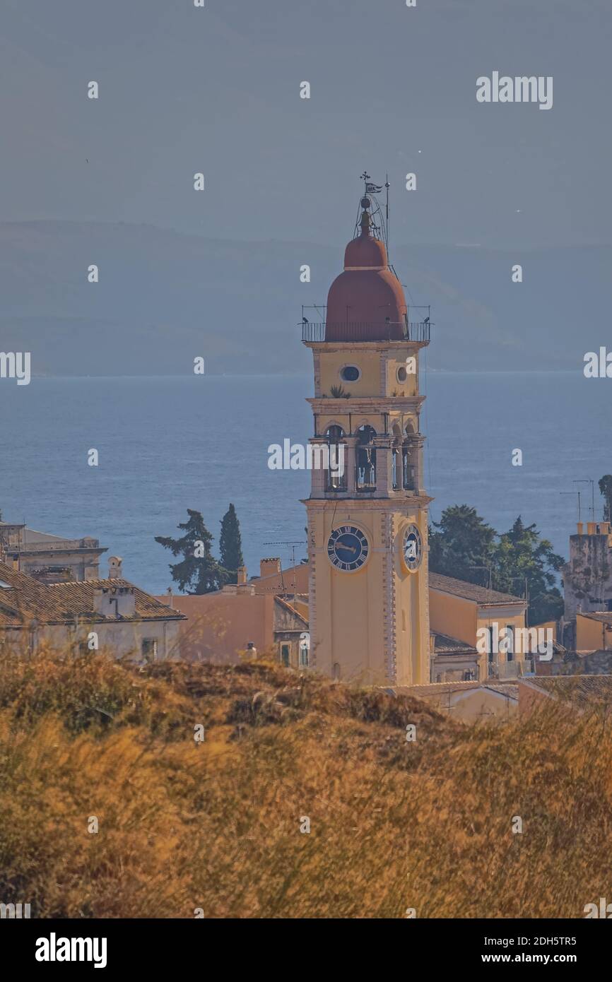Torre della chiesa di San Spyridon a Corfù, Grecia Foto Stock