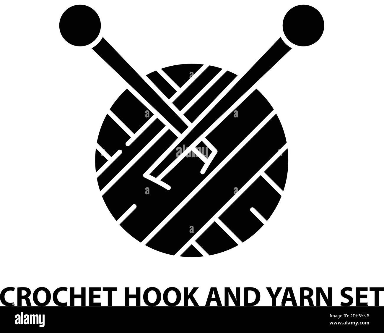 uncino a crochet e icona del set di filati, segno vettoriale nero con tratti modificabili, illustrazione concettuale Illustrazione Vettoriale