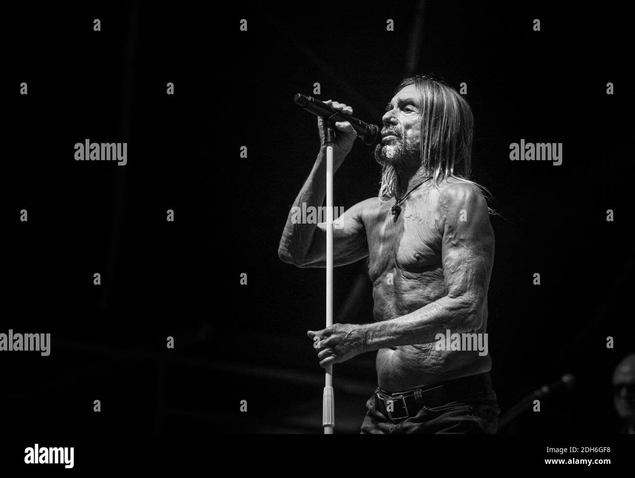 Il cantante americano Iggy Pop durante il suo concerto durante il festival musicale Les Deferlantes Sud de France. A Argeles sur mer, vicino Perpignan, Francia il 10 luglio 2017. Foto ABACAPRESS.COM Foto Stock