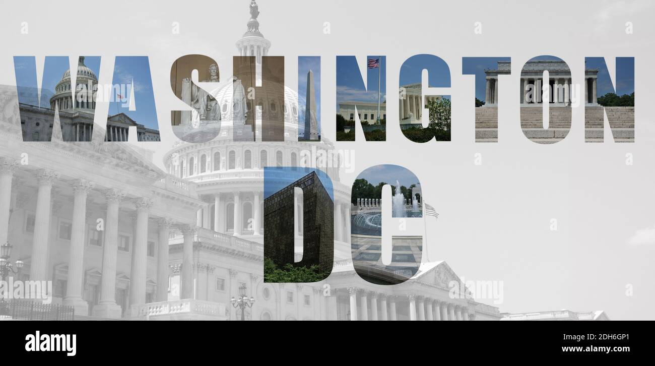 Collage di monumenti e luoghi di interesse a Washington DC Foto Stock