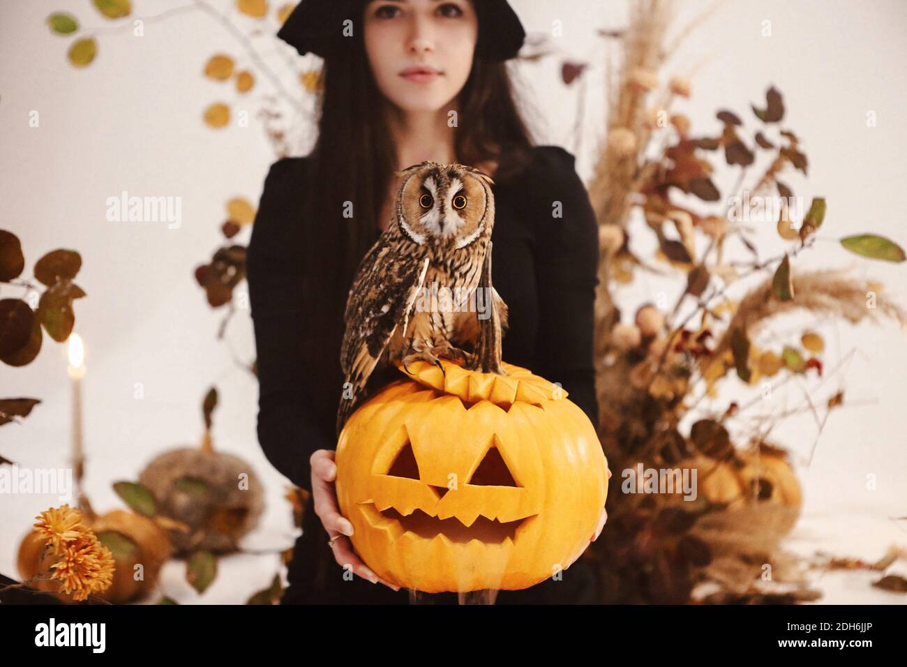 Donna affascinante in costume di Halloween Foto Stock