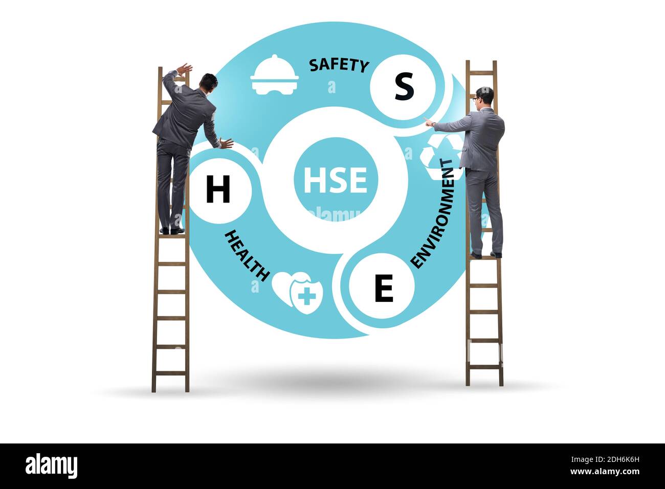 HSE Concept per la sicurezza sanitaria con l'uomo d'affari Foto Stock