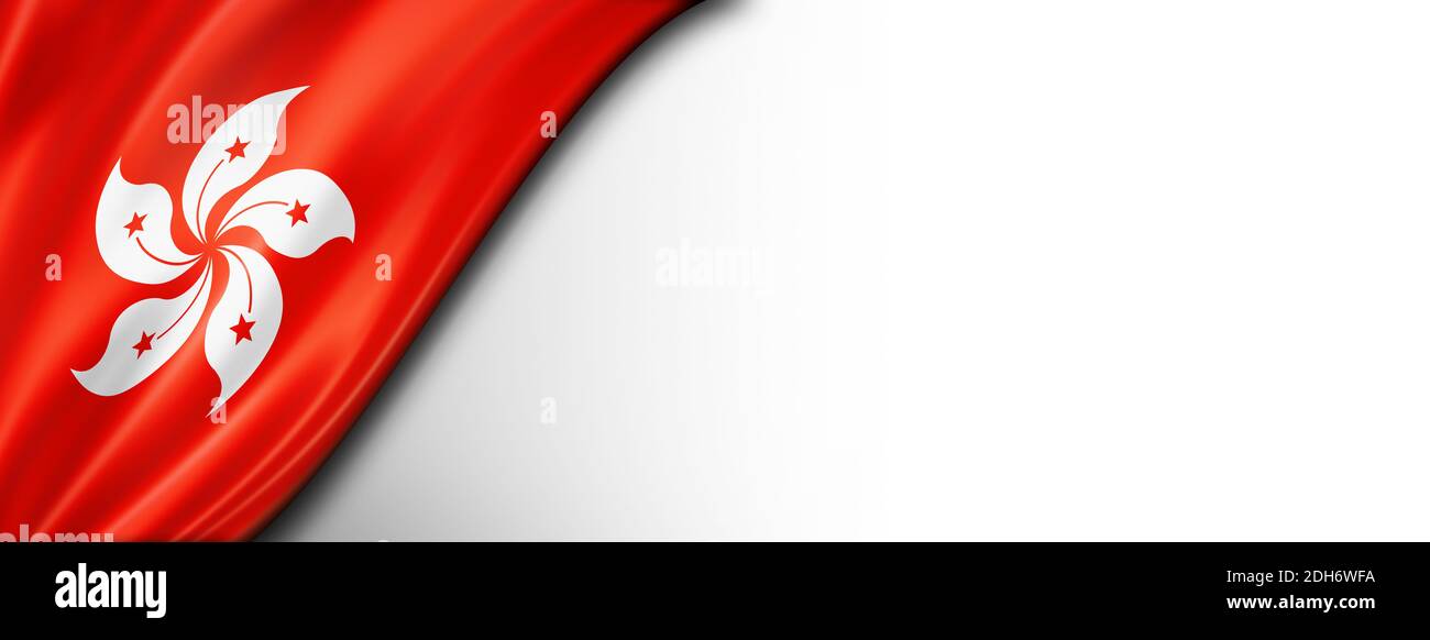 Bandiera di Hong Kong isolata su bandiera bianca Foto Stock