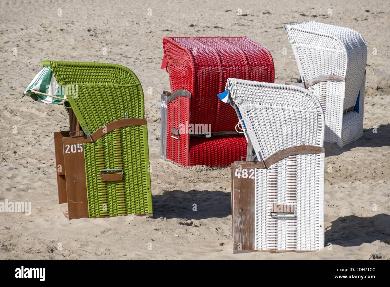 Sedie a sdraio sulla spiaggia di Utersum, FÃ¶hr Foto Stock