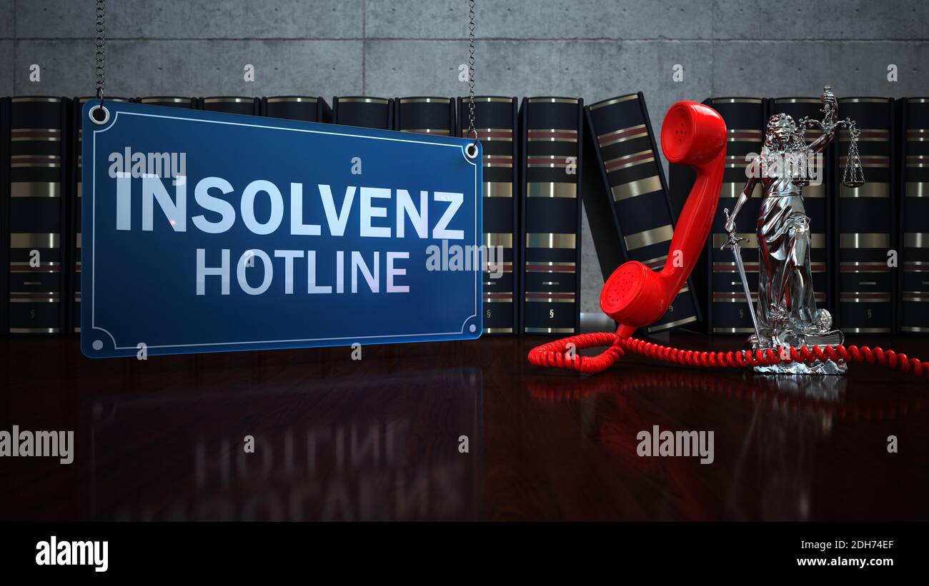 Lady Justice statue Insolvenz Hotline Foto Stock