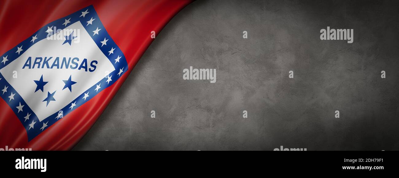 Bandiera dell'Arkansas su banner parete in cemento, Stati Uniti Foto Stock