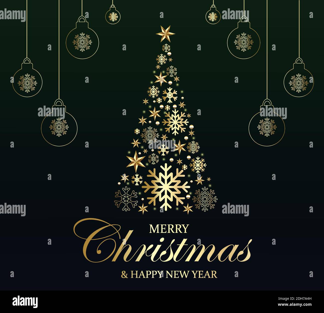 Illustrazione del vettore del banner natalizio. Sfondo blu scuro. Buon Natale e felice anno nuovo segno. Banner di Natale. Sfondo di Natale con neve Illustrazione Vettoriale
