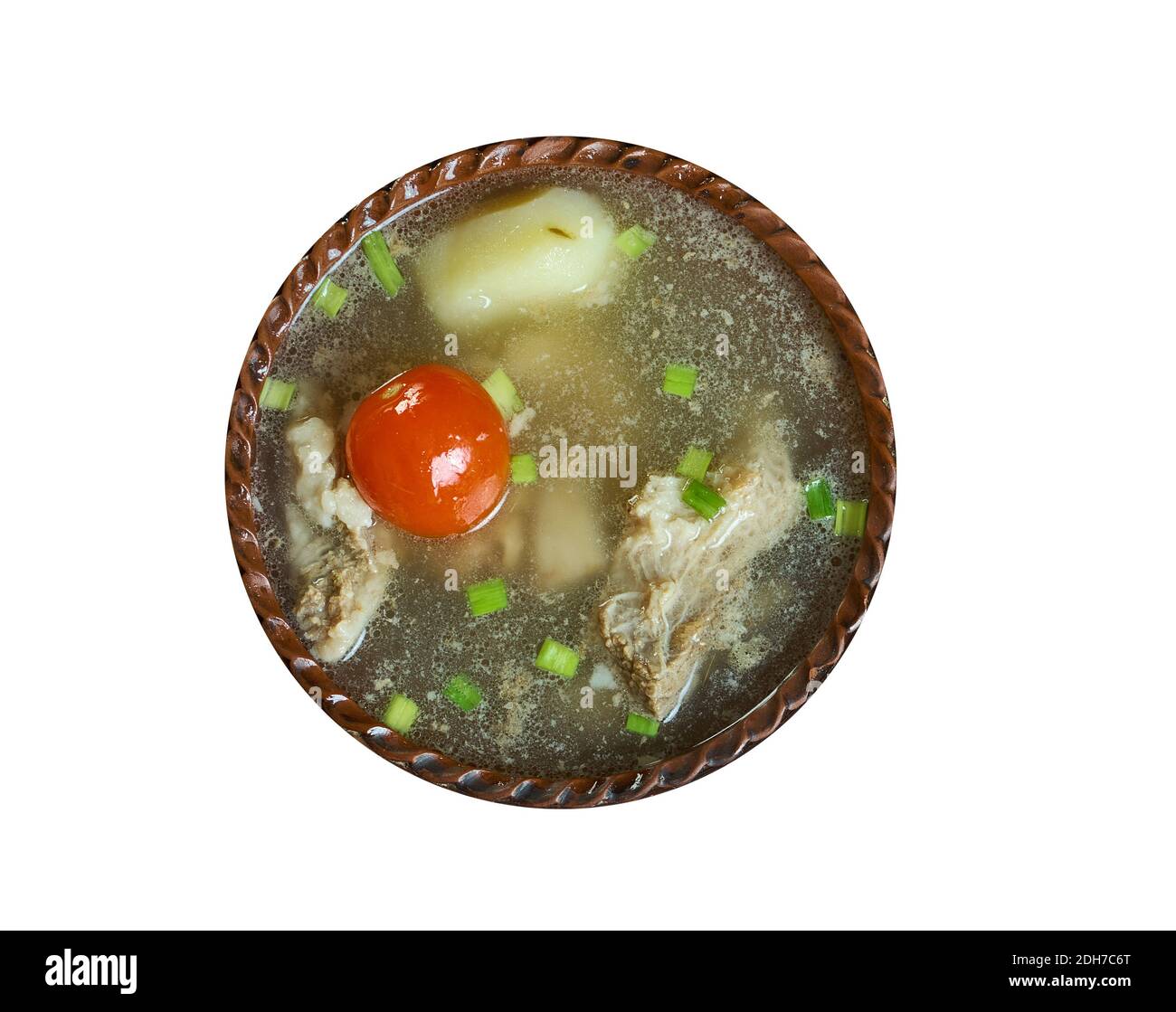 Taleshko vareno, i piatti più popolari del Bulgarin, zuppa tradizionale di manzo e verdure. Foto Stock