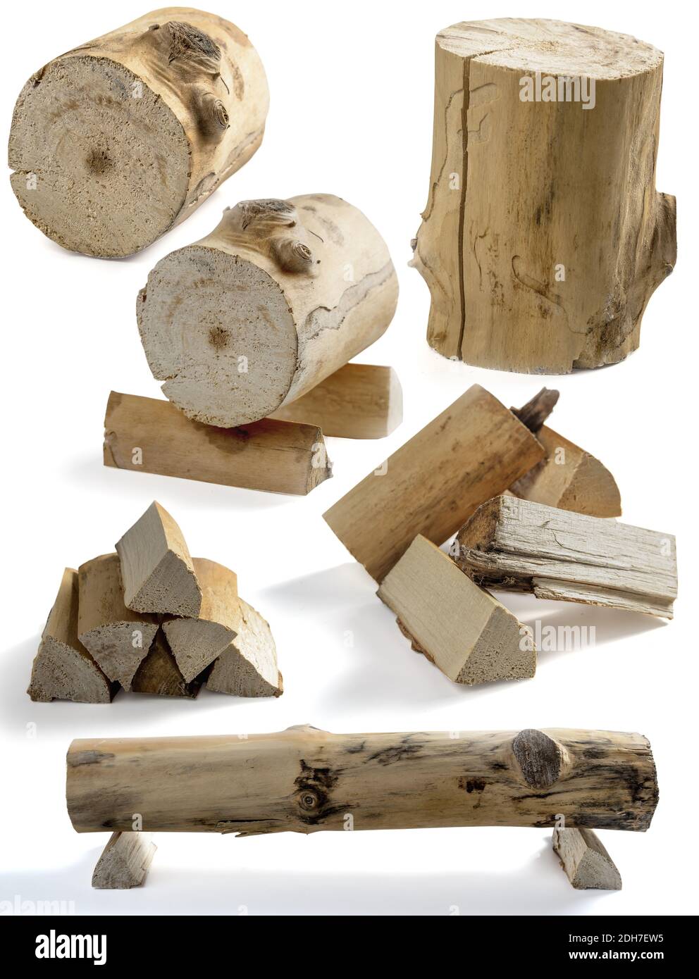 moncone e legna da ardere su fondo bianco (vuoto per le manipolazioni/collage di foto) Foto Stock