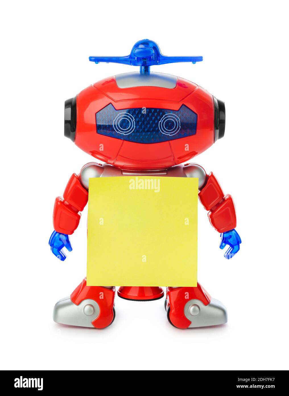 Robot giocattolo con carta bianca Foto Stock