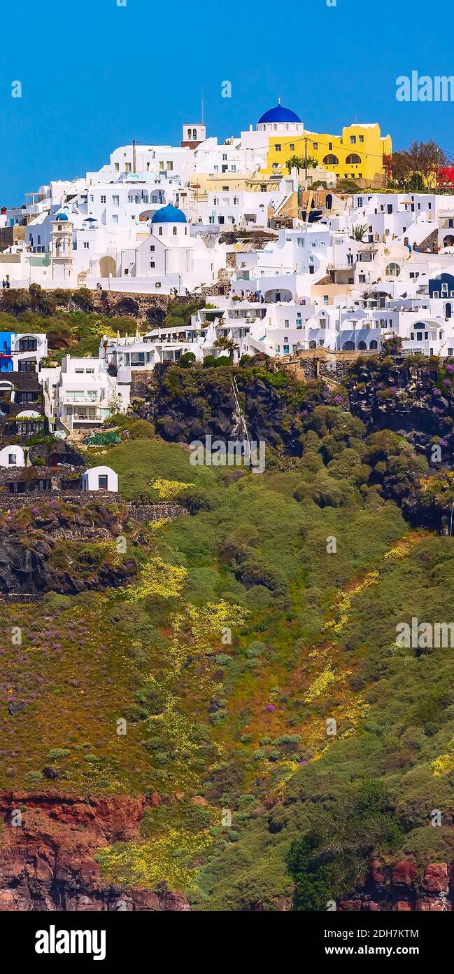 Panorama della città di Imerovigli, Santorini, Grecia Foto Stock