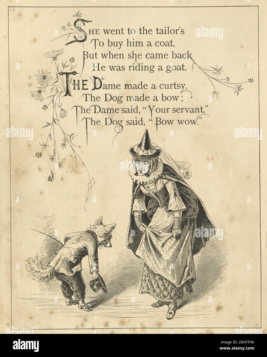 Vintage illustrazione di una scena da vecchia madre Hubbard una filastrocca in lingua inglese. Foto Stock