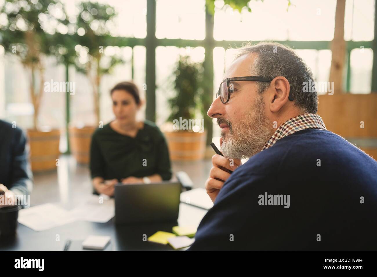 Concentrato uomo d'affari maturo in riunione in ufficio creativo Foto Stock
