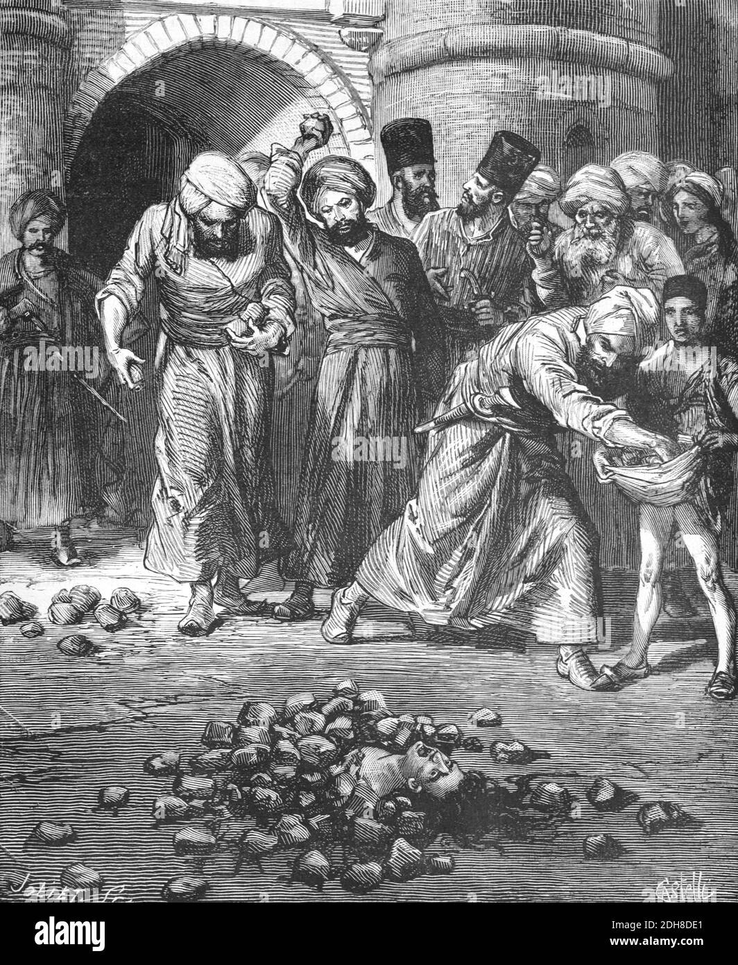 Lapidazione di Donna o Donna che è lapidata & sepolta Alive Khiva Uzbekistan (1880 anni Joliot-Castelli) Foto Stock