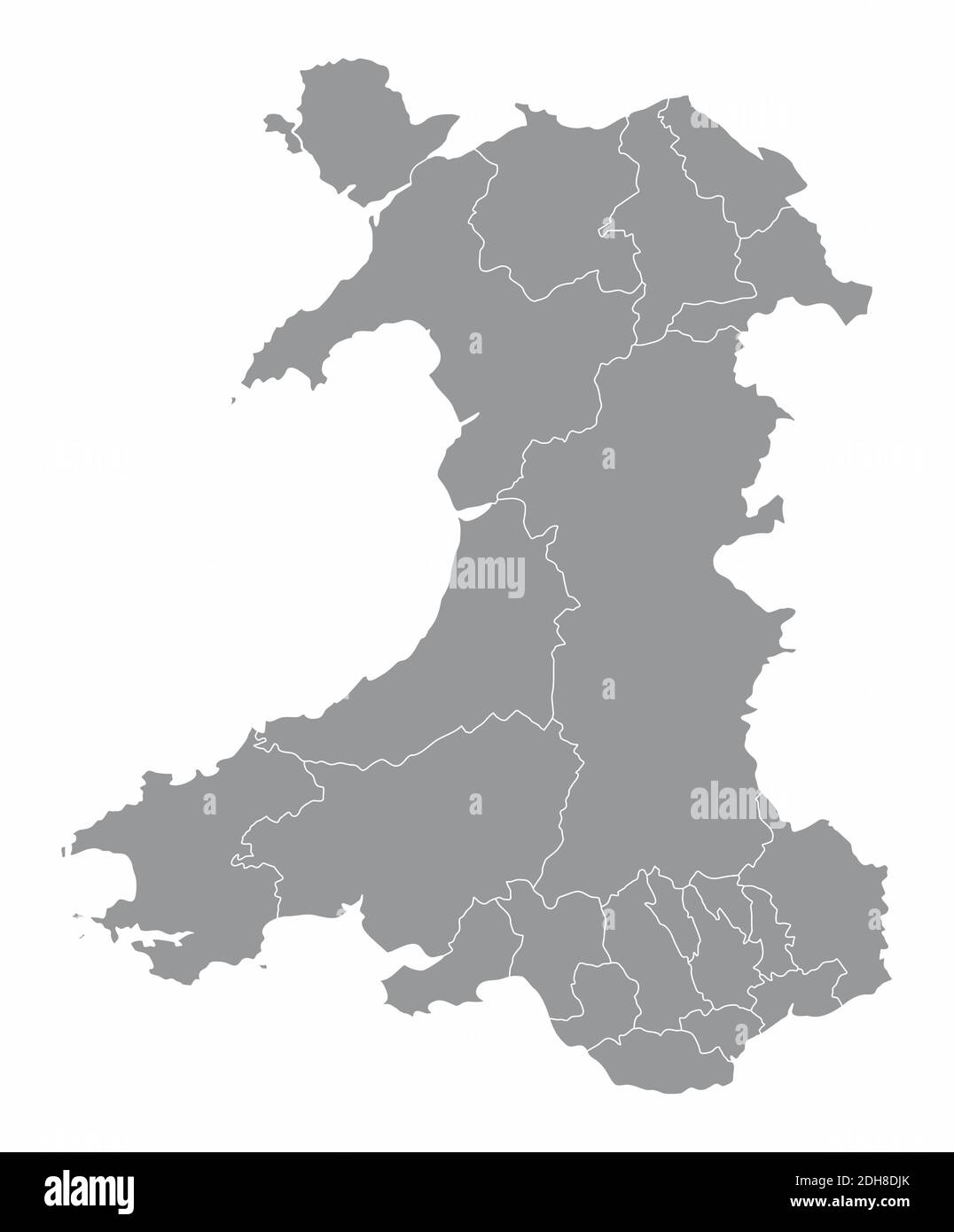 Mappa delle regioni del Galles Illustrazione Vettoriale