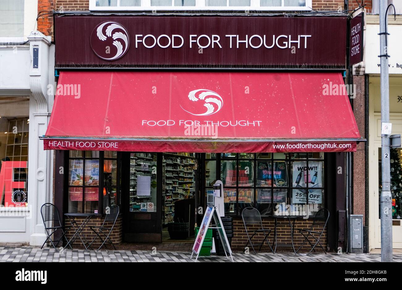 Kingston London, dicembre 09 2020, Food for Thought Shop Front Who No People Foto Stock