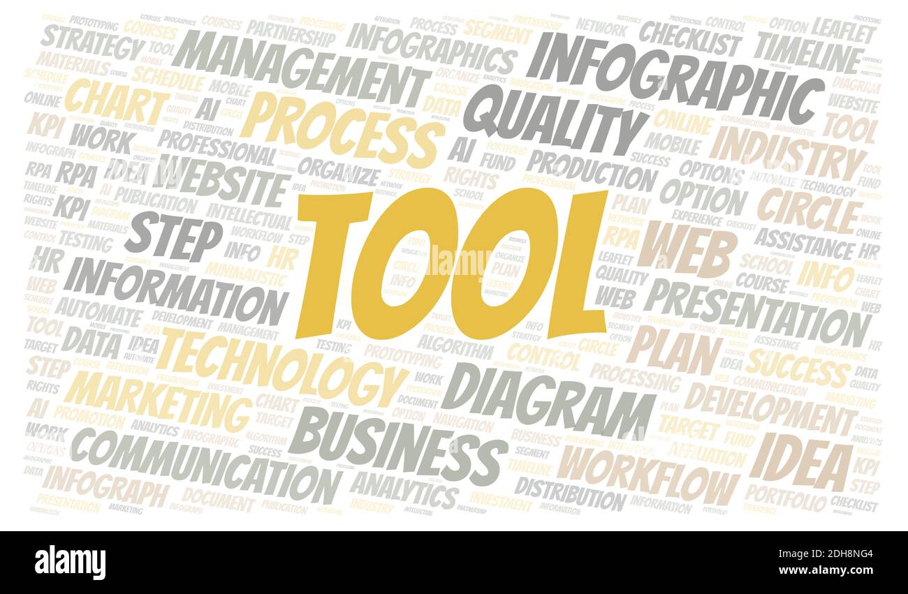Testo tipografico degli strumenti nuvola di parole creare solo con testo. Foto Stock