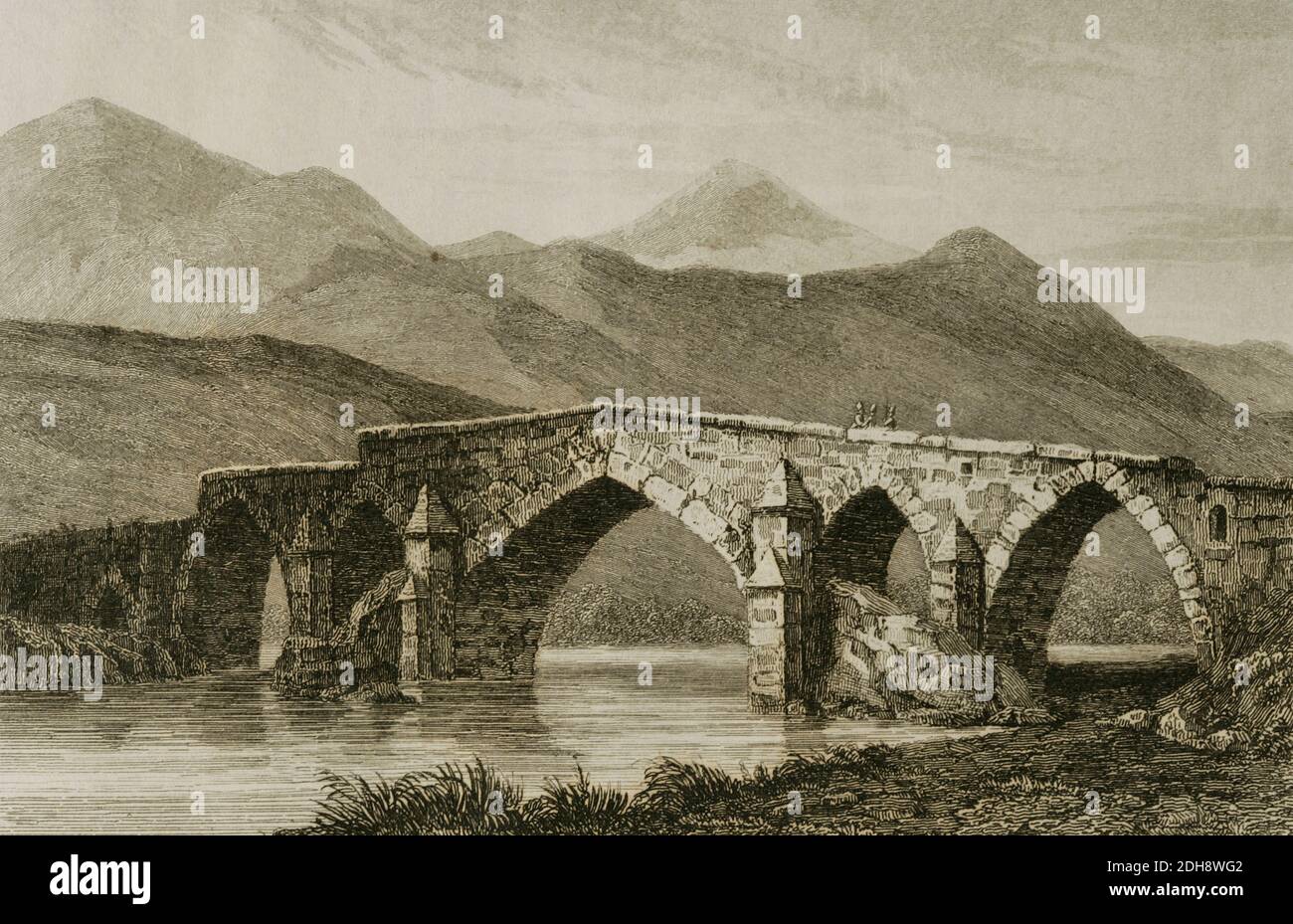 Persia. Ponte sul fiume Kiril-Ouzen. Incisione. Panorama universale. Storia di Persia, 1851. Foto Stock