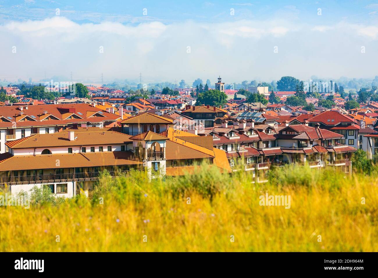 Panorama estivo di Bansko, Bulgaria Foto Stock