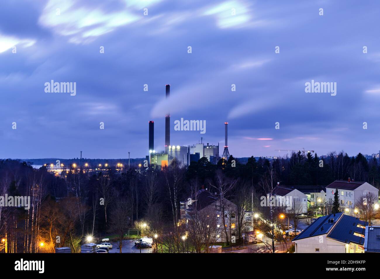 Centrale combinata di calore ed energia elettrica nella città di Espoo, Finlandia. Foto Stock