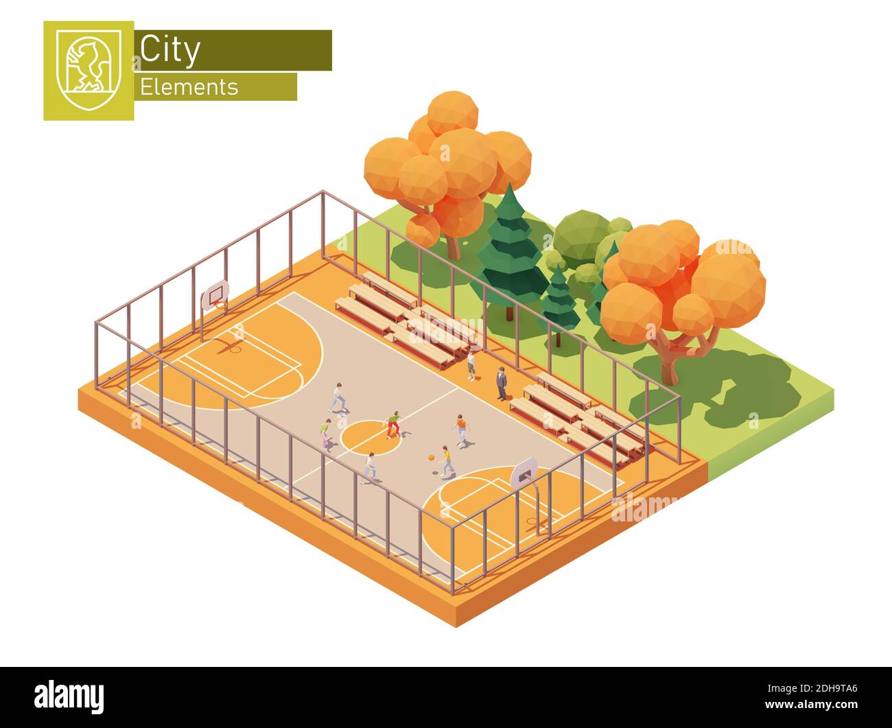 Campo di pallacanestro vettoriale isometrico Illustrazione Vettoriale
