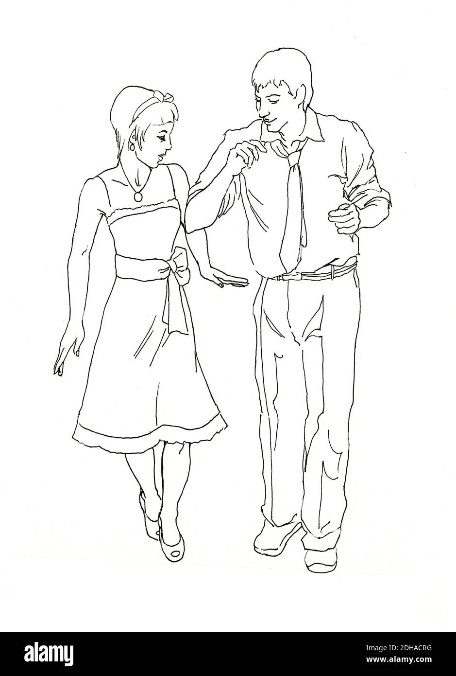 coppia di ballerini retrò lineart disegno di inchiostro Foto Stock