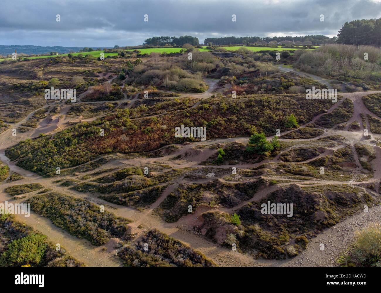 Vecchia area mineraria unita Downs vicino Redruth cornwall uk aereo drone Foto Stock