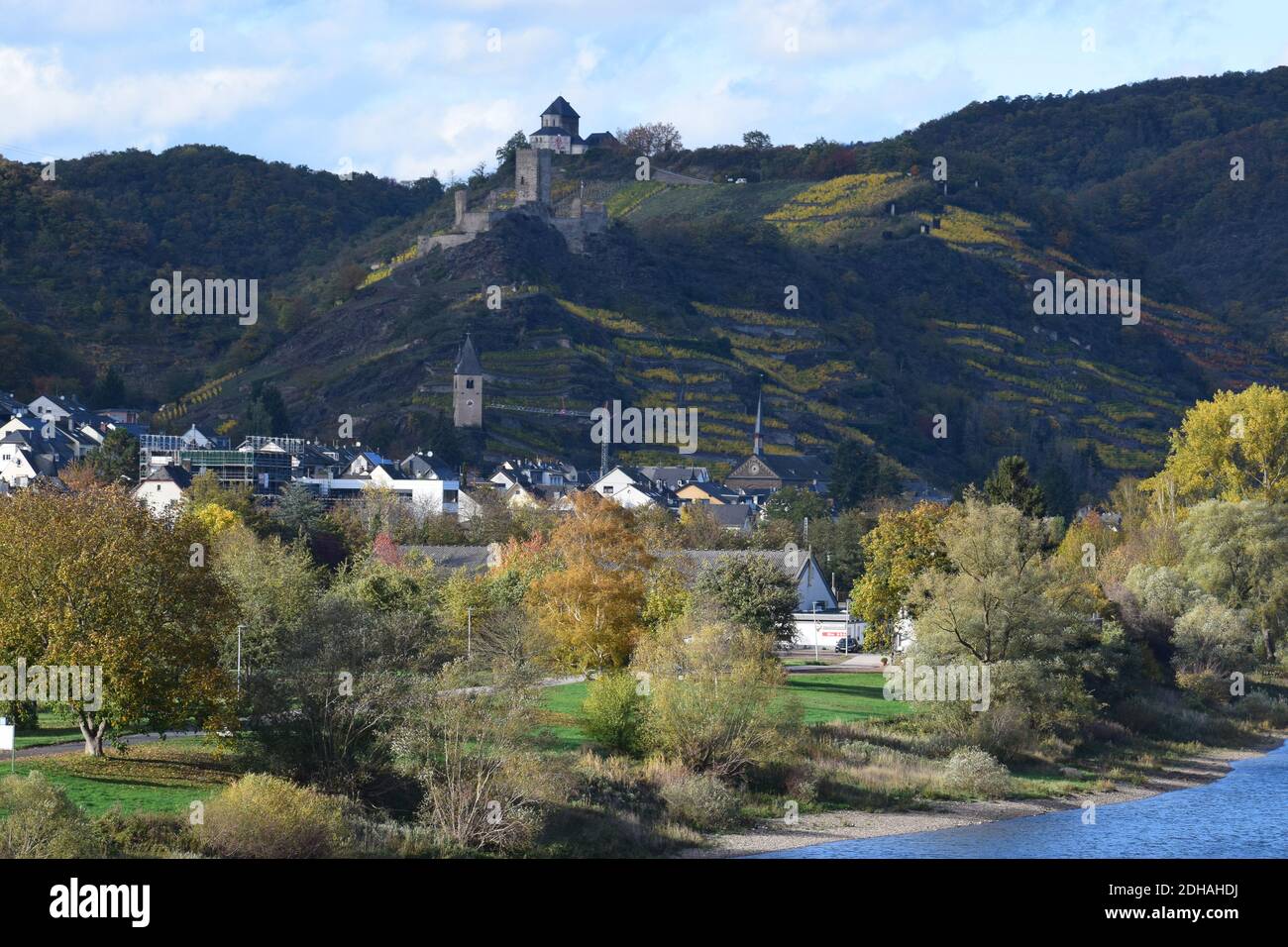 Colori autunnali nella valle del Mosel vicino a Niederfell Foto Stock