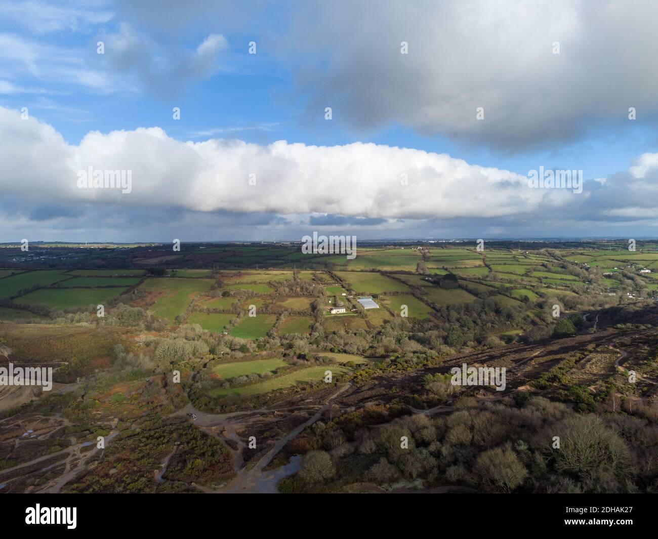 Vecchia area mineraria unita Downs vicino Redruth cornwall uk aereo drone Foto Stock