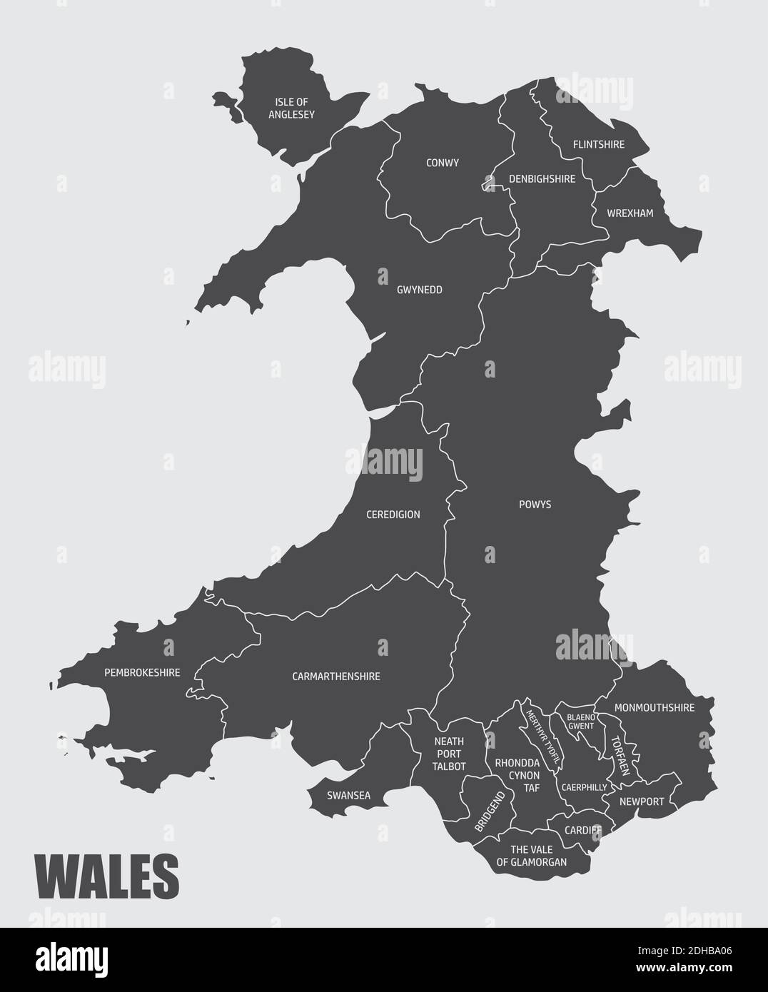 Mappa delle regioni del Galles Illustrazione Vettoriale