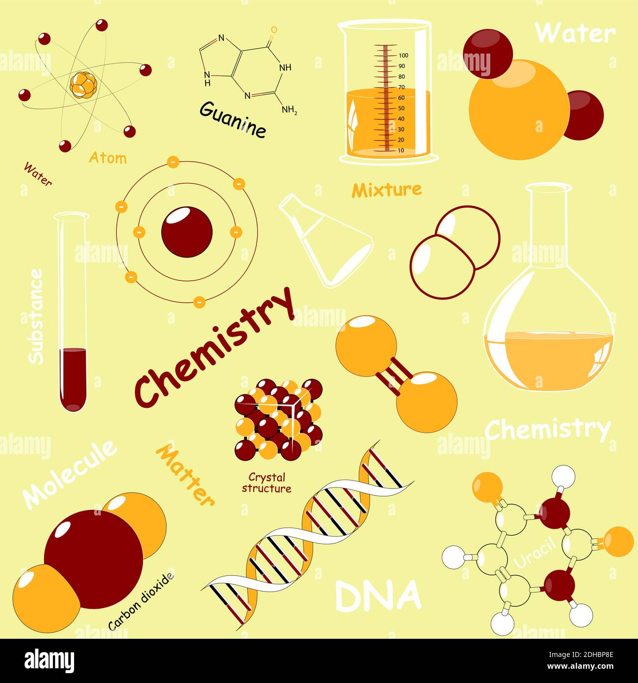 Pattern senza giunture con elementi chimici. Può essere utilizzato per sfondi, riempimenti di motivi, tessuti, sfondo di pagine web, texture di superficie Illustrazione Vettoriale
