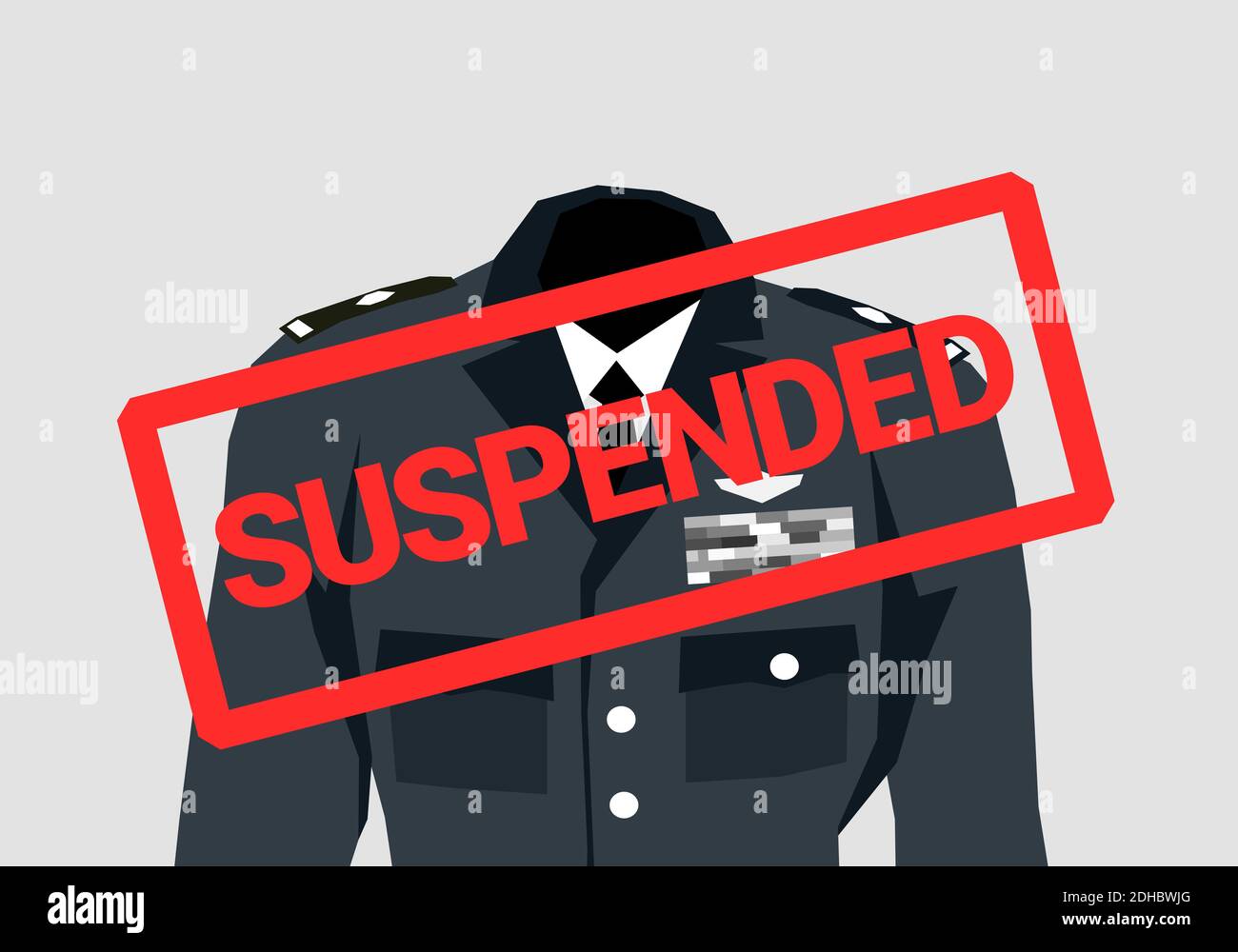 L'ufficiale militare, il combattente e il soldato sono sospesi - la punizione nell'esercito a causa della violazione. Illustrazione vettoriale Foto Stock