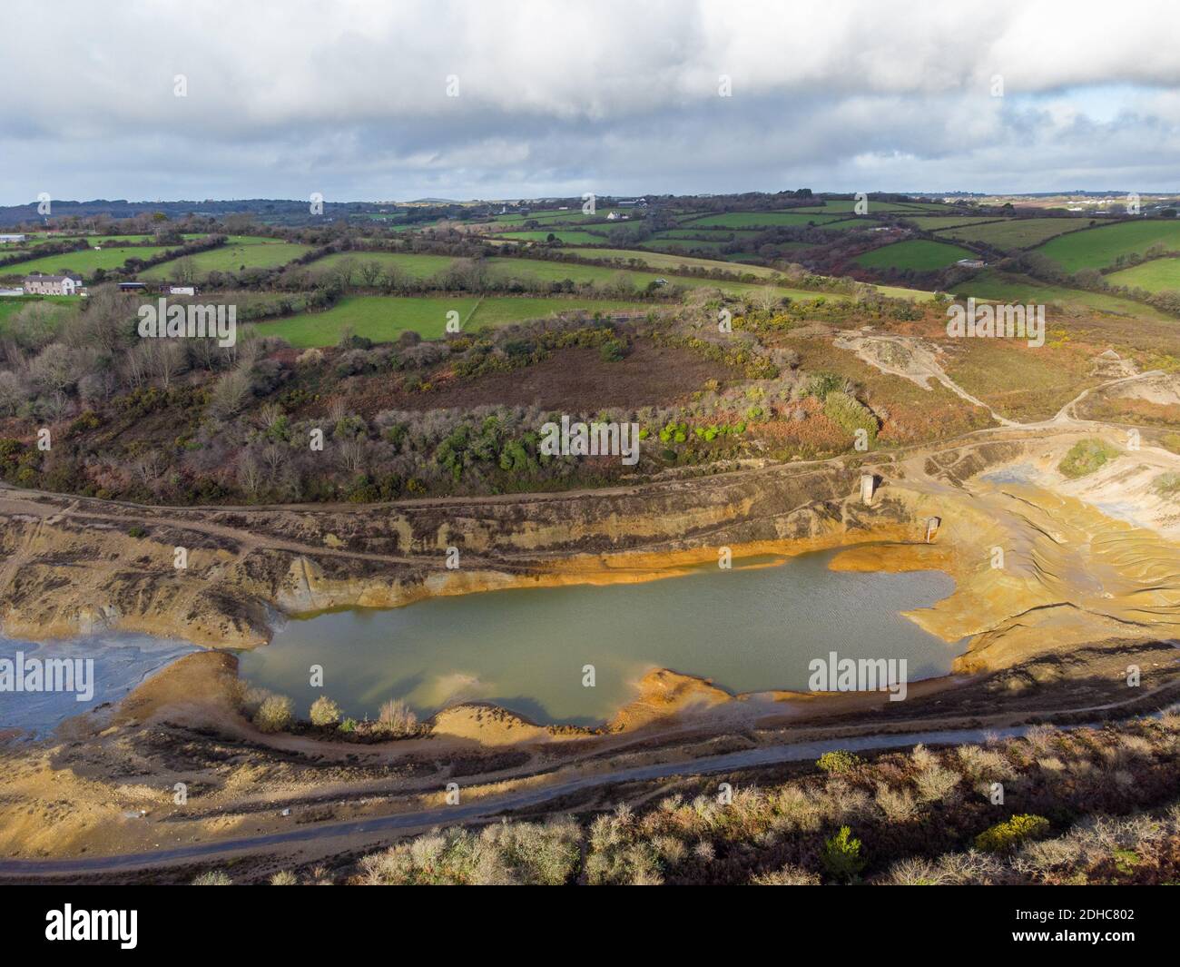 Vecchia area mineraria unita Downs vicino Redruth cornwall uk aereo drone Foto Stock