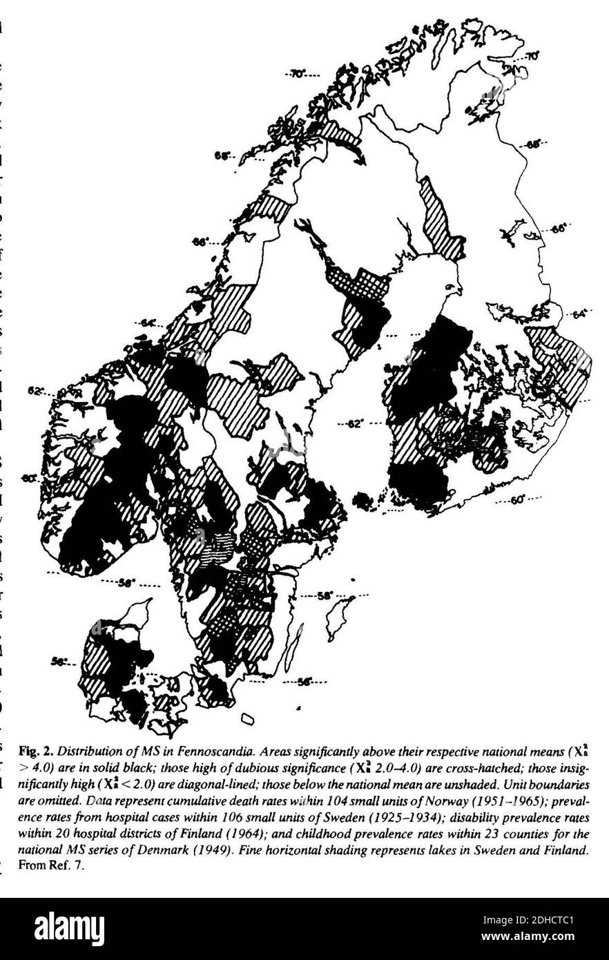 Mappa di Kurtzke della SM in Scandinavia. Foto Stock