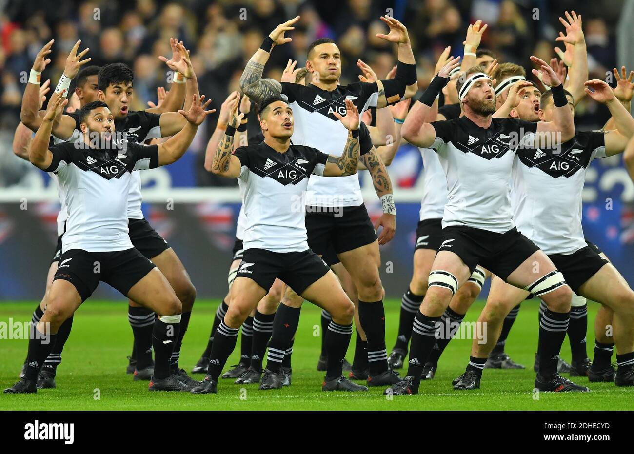 L'haka di New Zeland durante una partita internazionale di rugby allo stadio Stade de France di Saint Denis, fuori Parigi, Francia, sabato 11 novembre 2017Foto di ChristianLiegi/ABACAPRESS.COM Foto Stock