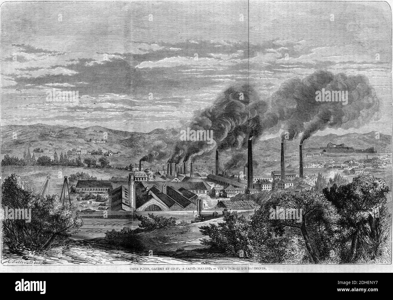 L'Illustration 1862 gravure usine Pétin - Gaudet et comp. à Saint-Chamond. Foto Stock