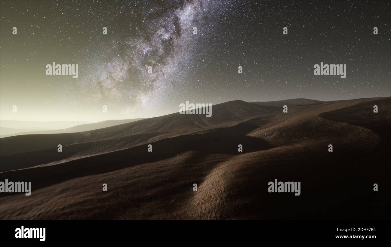 Incredibile modo lattiginoso sulle dune Erg Chebbi nel Deserto del Sahara Foto Stock