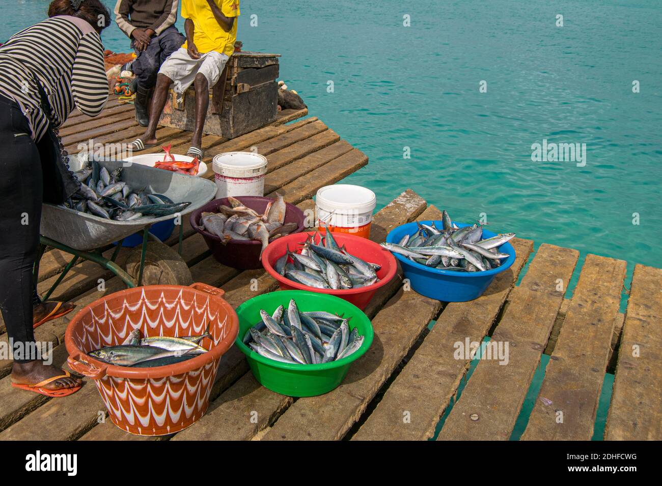 Isola di Capo verde, mercato del pesce fresco dell'isola salmastra a pontão Santa Maria Foto Stock