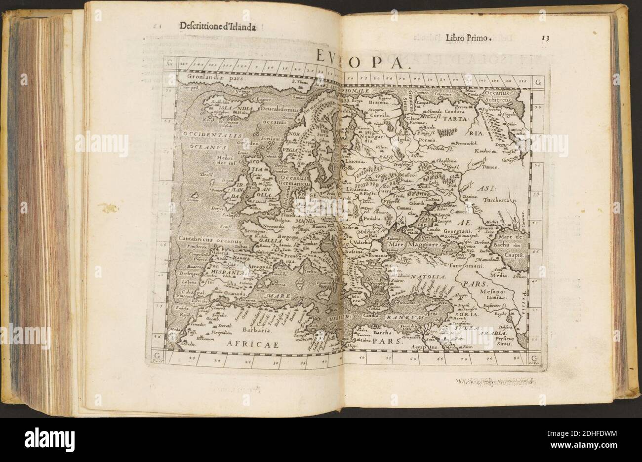 La Geografia di Claudio Tolomeo Alessandrino, Tradotta di Greco nell'Idioma volare Italiano da Girolamo Russcelli (1598) 32. Foto Stock