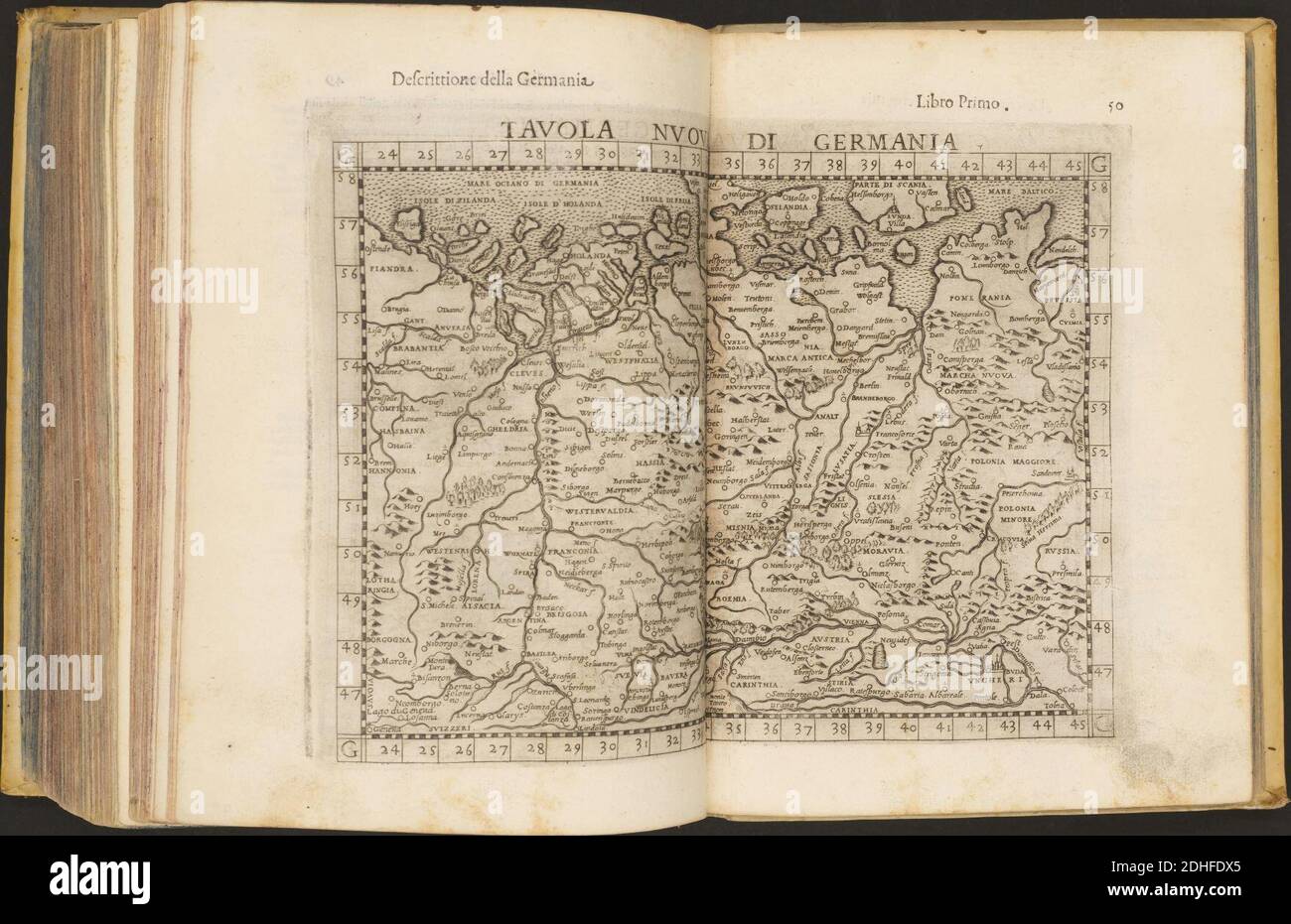 La Geografia di Claudio Tolomeo Alessandrino, Tradotta di Greco nell'Idioma volare Italiano da Girolamo Russcelli (1598) 37. Foto Stock