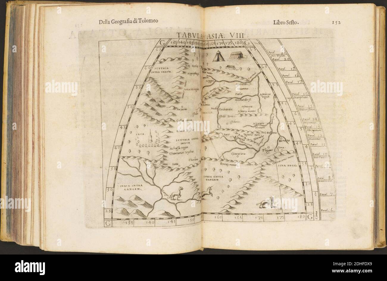 La Geografia di Claudio Tolomeo Alessandrino, Tradotta di Greco nell'Idioma volare Italiano da Girolamo Russcelli (1598) 24. Foto Stock