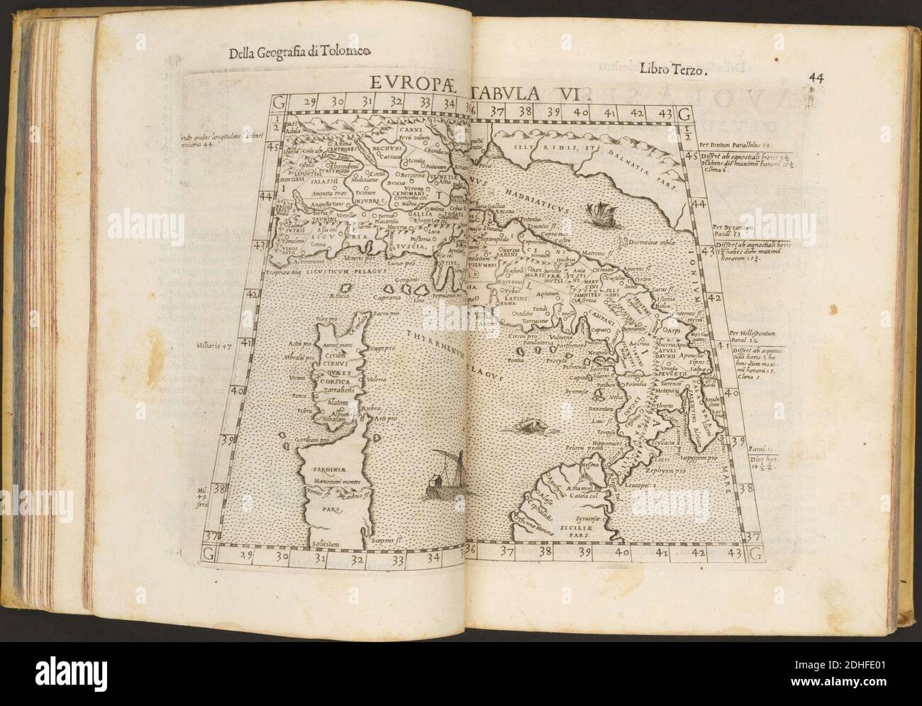 La Geografia di Claudio Tolomeo Alessandrino, Tradotta di Greco nell'Idioma volare Italiano da Girolamo Russcelli (1598) 08. Foto Stock