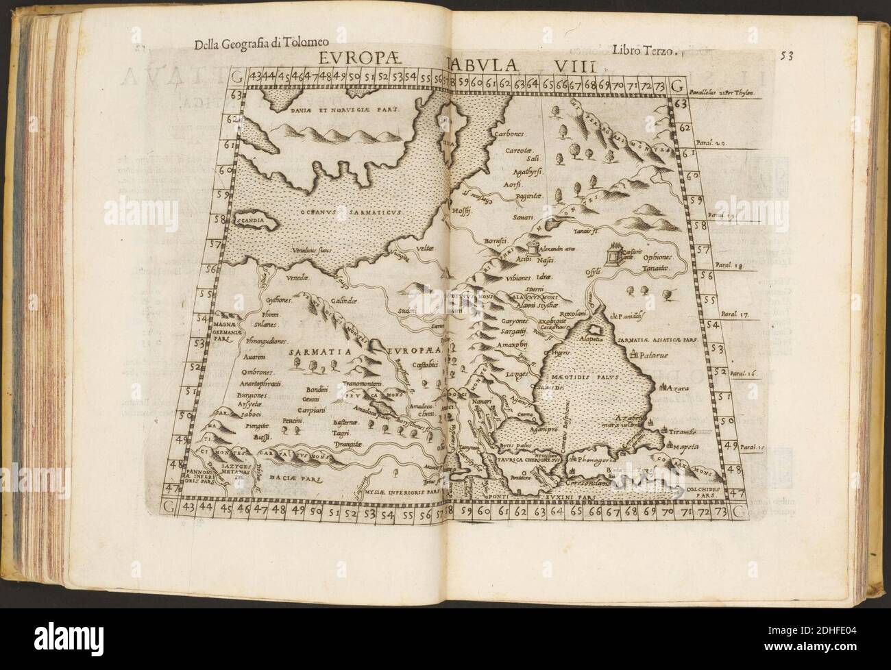 La Geografia di Claudio Tolomeo Alessandrino, Tradotta di Greco nell'Idioma volare Italiano da Girolamo Russcelli (1598) 10. Foto Stock
