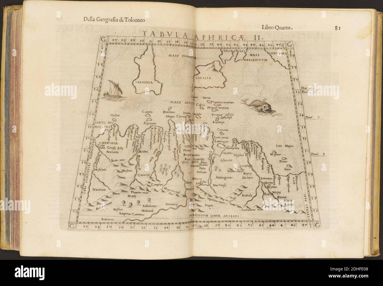 La Geografia di Claudio Tolomeo Alessandrino, Tradotta di Greco nell'Idioma volare Italiano da Girolamo Russcelli (1598) 14. Foto Stock