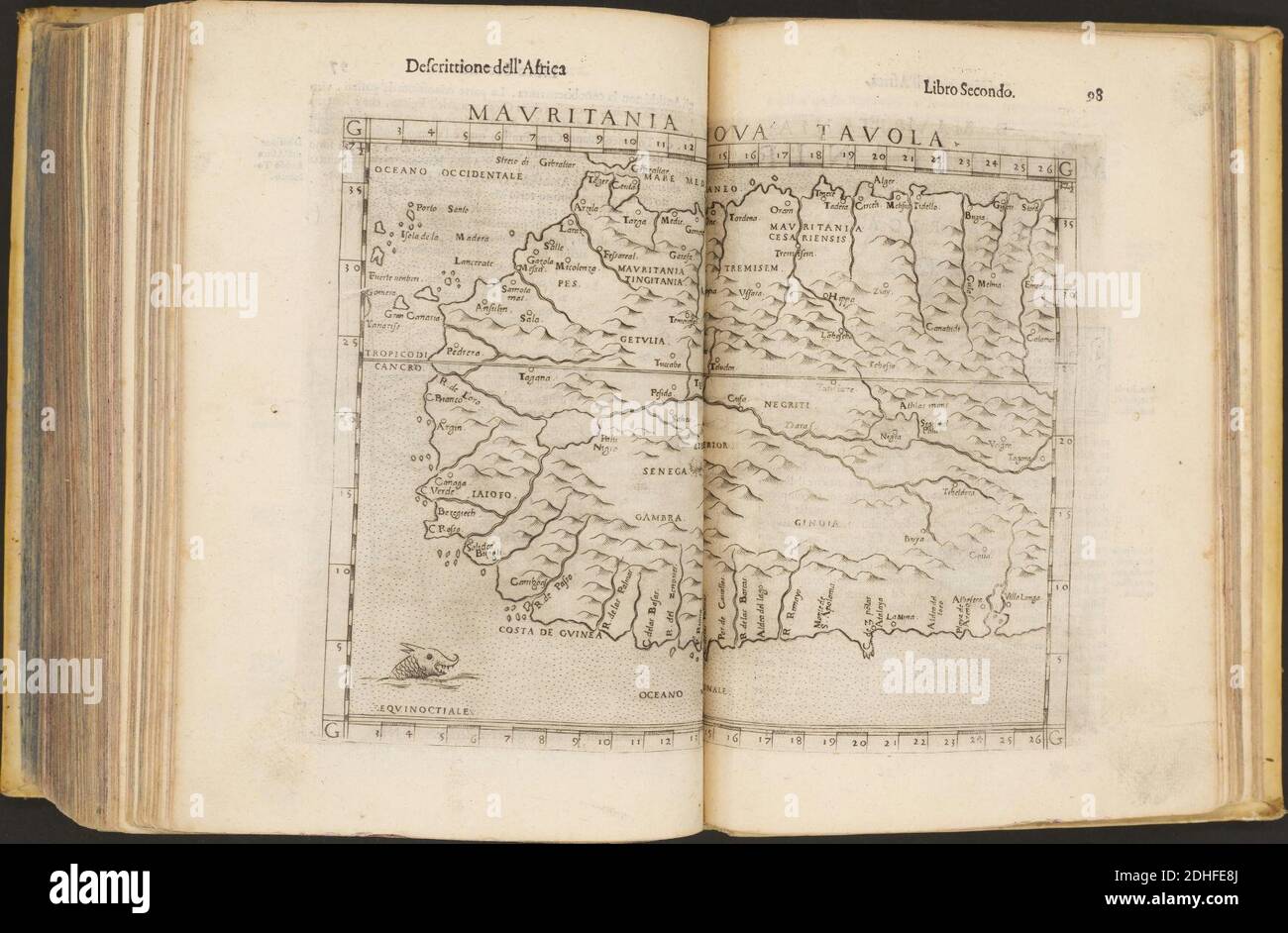 La Geografia di Claudio Tolomeo Alessandrino, Tradotta di Greco nell'Idioma volare Italiano da Girolamo Russcelli (1598) 50. Foto Stock