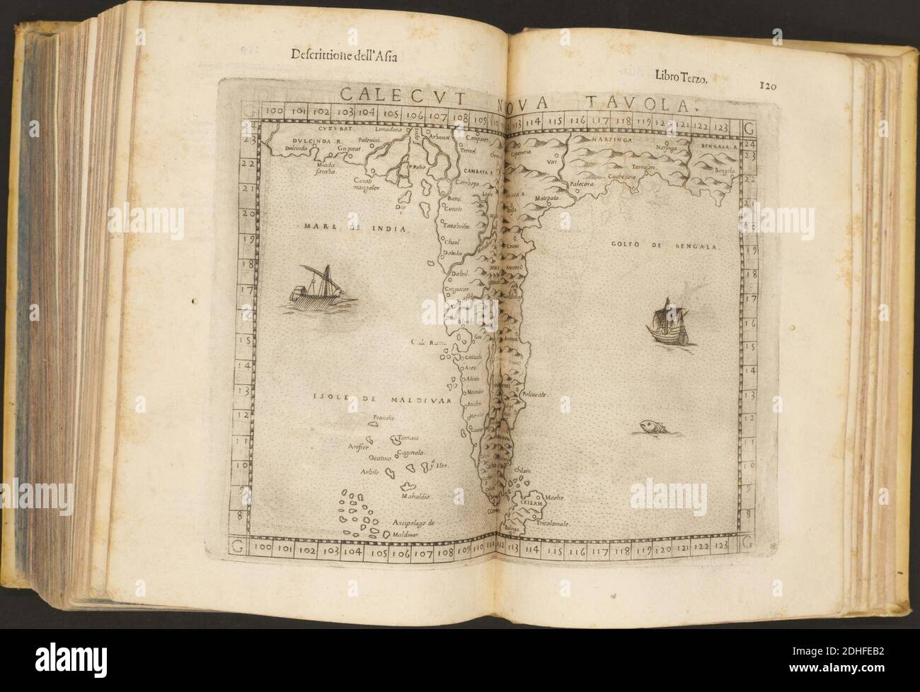 La Geografia di Claudio Tolomeo Alessandrino, Tradotta di Greco nell'Idioma volare Italiano da Girolamo Russcelli (1598) 60. Foto Stock