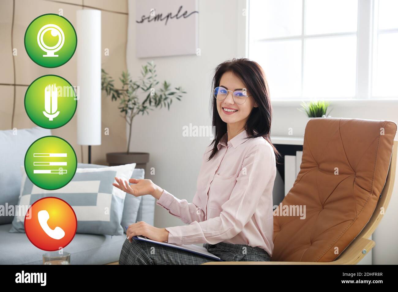 Interfaccia di software utilizzato dalla psicologa femminile per la consultazione online Foto Stock