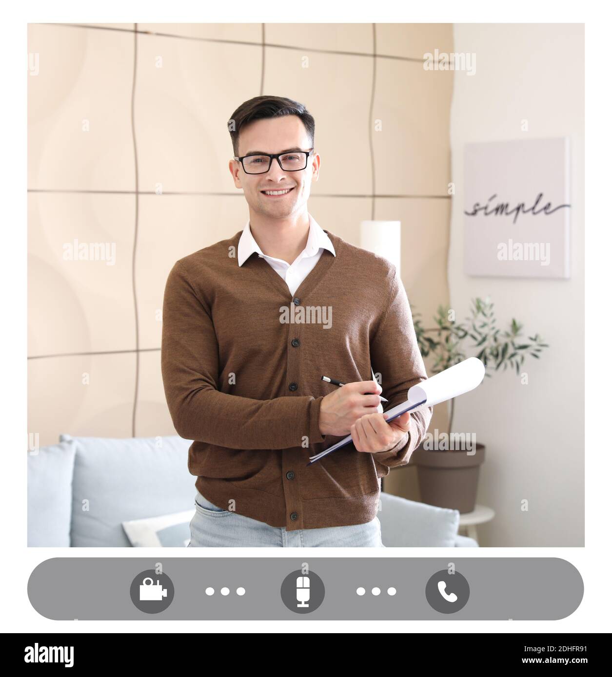 Interfaccia di software utilizzato dallo psicologo maschile per la consultazione online Foto Stock